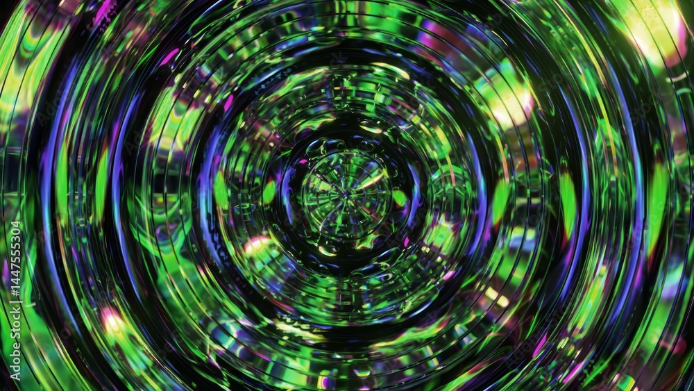 Poster green concentric circles expanding, creating mesmerizing tunnel effect with dynamic color movement a