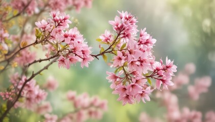 Fototapeta premium Blurred spring floral bokeh, asymmetrical spring bloom background, abstract, holiday, pastel
