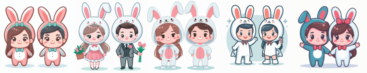 vector of a couple wearing rabbit costumes
