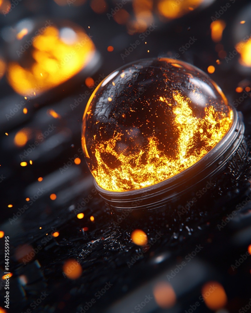 Poster a brilliant fireball displaying fiery colors resting on a wooden table creating a dynamic scene
