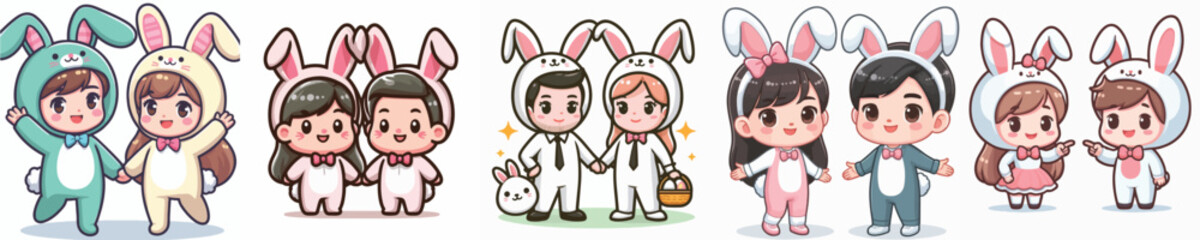 vector of a couple wearing rabbit costumes