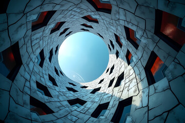 Futuristic Vortex Architecture with Hexagonal Panels and Bioluminescent Facade