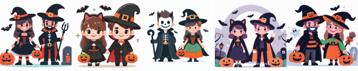 vector of a couple wearing Halloween costumes