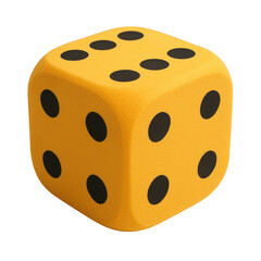 Textured yellow six-sided die featuring distinct black pips, perfect for board games and games of chance.