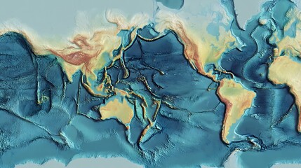 Obraz premium Detailed bathymetric relief map showcasing underwater topography and geography