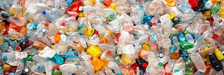 Colorful plastic bottles and containers are piling up, representing the urgent need for effective recycling and waste management solutions to address environmental pollution