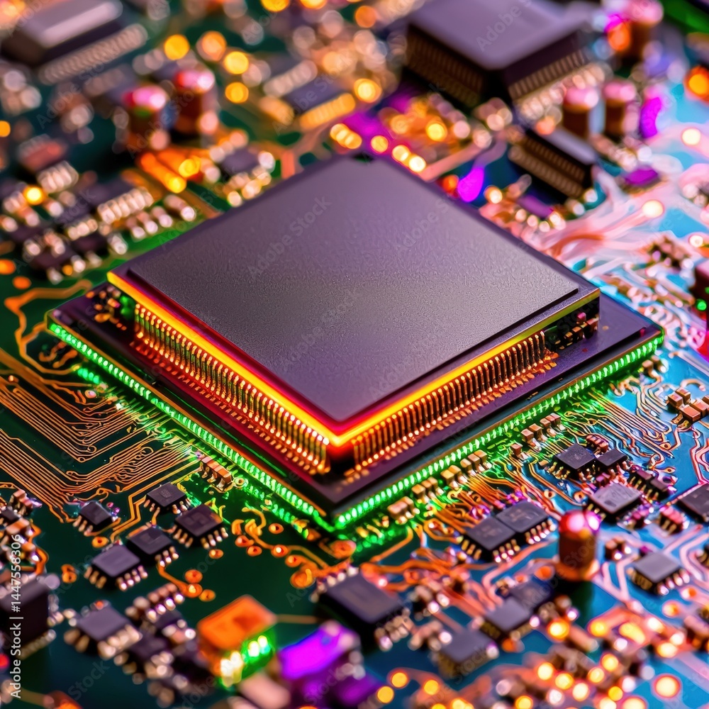 Poster high-resolution image of a computer chip isolated on a clean background showcasing its features
