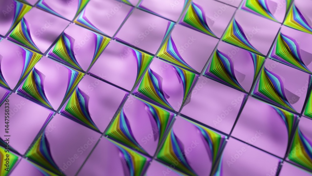 Poster thin sheets of colorful paper are creating a visually appealing geometric pattern against a vibrant 