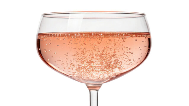 Sparkling pink champagne in clear coupe glass with bubbles rising, showcasing refreshing and elegant drink perfect for celebrations and special occasions