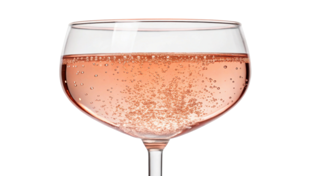 Sparkling pink champagne in clear coupe glass with bubbles rising, showcasing refreshing and elegant drink perfect for celebrations and special occasions - Powered by Adobe