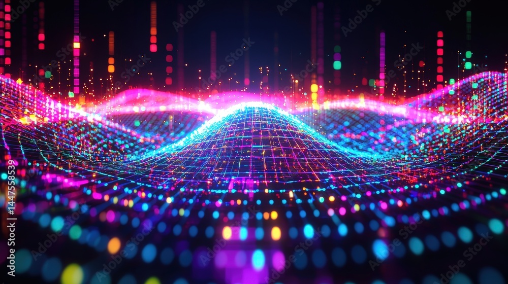 Poster vibrant neon colored abstract background with dynamic patterns and smooth gradients for design use