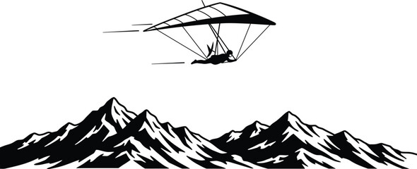 Hang Glider Soaring Above Mountains