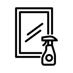 cleaning mirror outline icon. spray cleaner black line illustration.