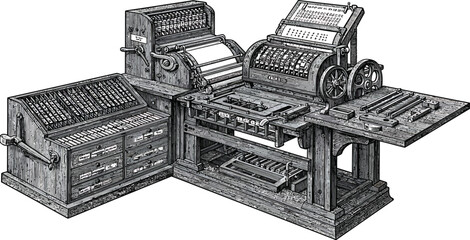 Vintage Typesetting Machinery - Movable Type Vector Illustration