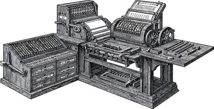 Vintage Typesetting Machinery - Movable Type Vector Illustration