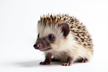 Close-up of a solitary hedgehog against a stark white backdrop , fauna, mammal