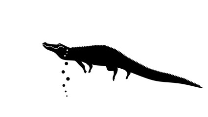 floating alligator, black isolated silhouette