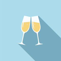Glasses of champagne. Illustration in a flat design with long shadow
