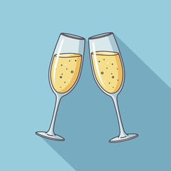Glasses of champagne. Illustration in a flat design with long shadow