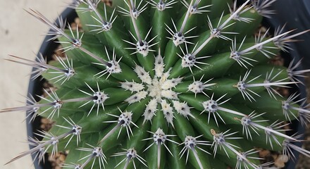 Stunning Top View of a Green Cactus Plant in a Pot Succulent Desert Plant Gardening