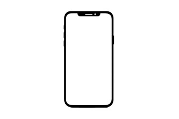 Black outline of a smartphone with blank screen on transparent background