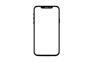 Black outline of a smartphone with blank screen on transparent background