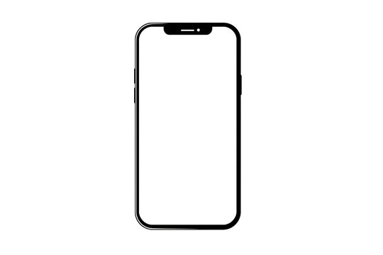 Black outline of a smartphone with blank screen on transparent background