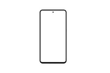 Black outline of a smartphone with blank screen on transparent background