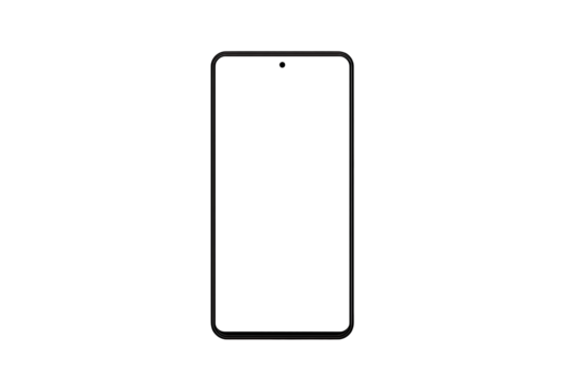 Black outline of a smartphone with blank screen on transparent background