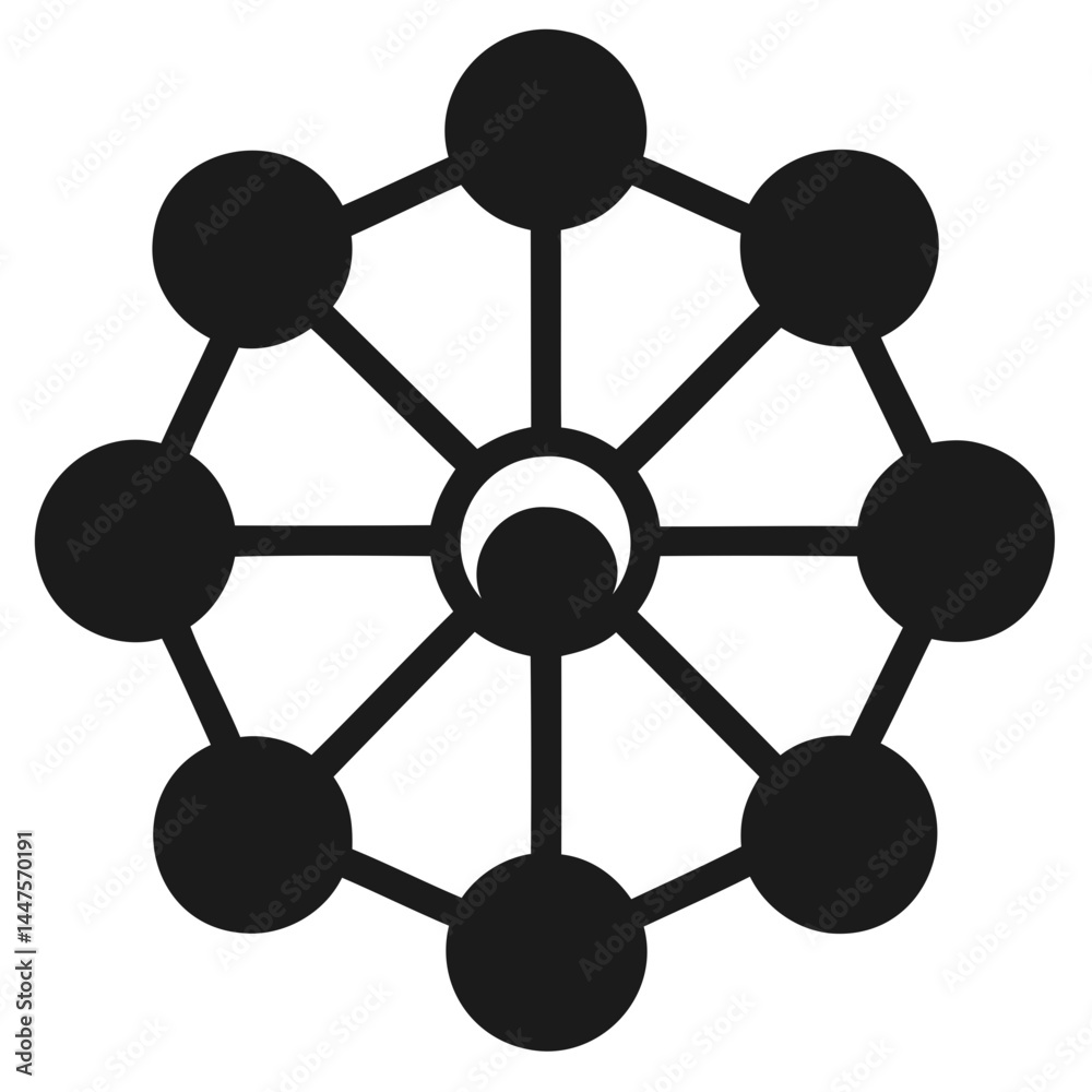 Poster abstract geometric network diagram with connected circles and central moon shape design element grap