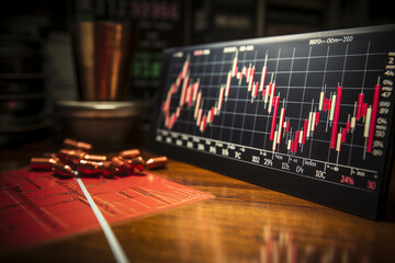 The red arrow indicates a chart displaying a downward trend  