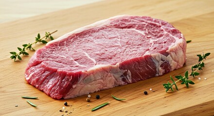 Raw Rump Steak Piece Uncooked Beef Cut on Wooden Cutting Board Meat Preparation Butcher Fresh Protein