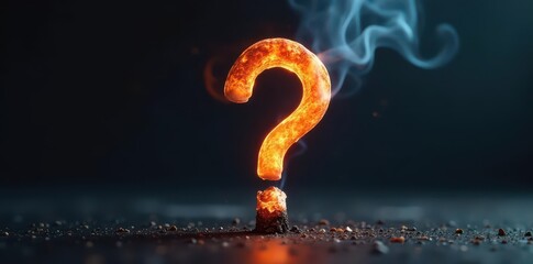 A question mark-shaped cigarette, burning slowly , end, filter