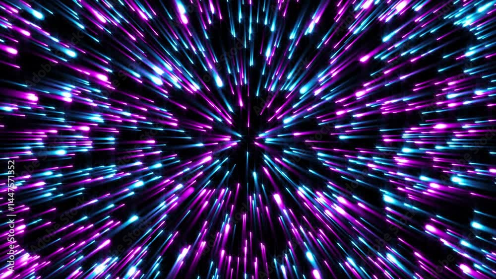 Canvas Prints abstract loop pink blue neon glow particles radial shine rays zoom light animation on black backgrou