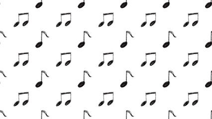 白い下地に黒い音符柄のパターン背景イラスト。シームレスなベクターの4Kイラスト素材