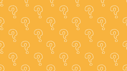 黄色い下地に白いハテナマーク柄のパターン背景イラスト。シームレスなベクターの4Kイラスト素材