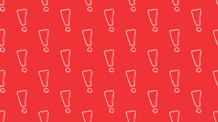 赤い下地に白いビックリマーク柄のパターン背景イラスト。シームレスなベクターの4Kイラスト素材