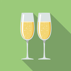 Glasses of champagne. Illustration in a flat design with long shadow