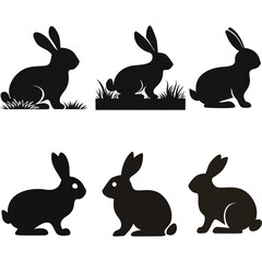 set of rabbits silhouettes