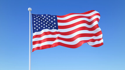 Fototapeta premium American flag waving against clear blue sky on flagpole