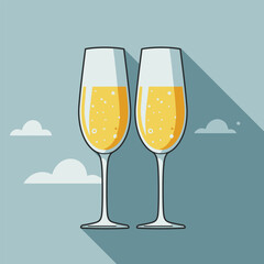 Glasses of champagne. Illustration in a flat design with long shadow