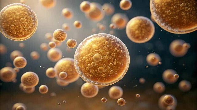 Exploring Science of Fermentation Vibrant Golden Spheres and Yeast Cells in Biology