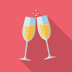 Glasses of champagne. Illustration in a flat design with long shadow