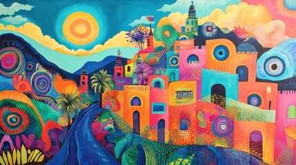 Vibrant cityscape mural