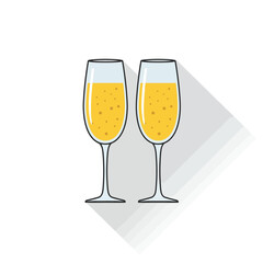 Glasses of champagne. Illustration in a flat design with long shadow