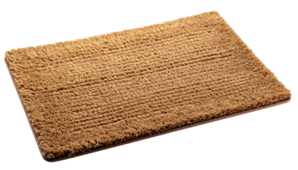 Natural coconut coir doormat in a rectangular shape, featuring rough cut edges and fibrous texture, isolated on a transparent background Png format
