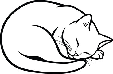 Sleeping Cat Silhouette, Minimalist Black and White Vector