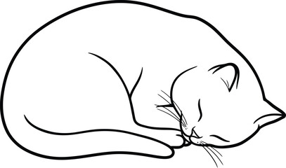 Sleeping Cat Silhouette, Minimalist Black and White Vector