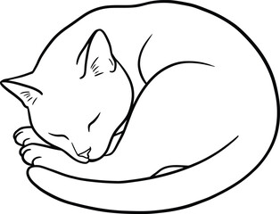 Sleeping Cat Silhouette - Minimalist Black and White Vector