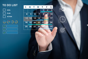 Businessman Interacting with Digital Calendar for Planning and Organization